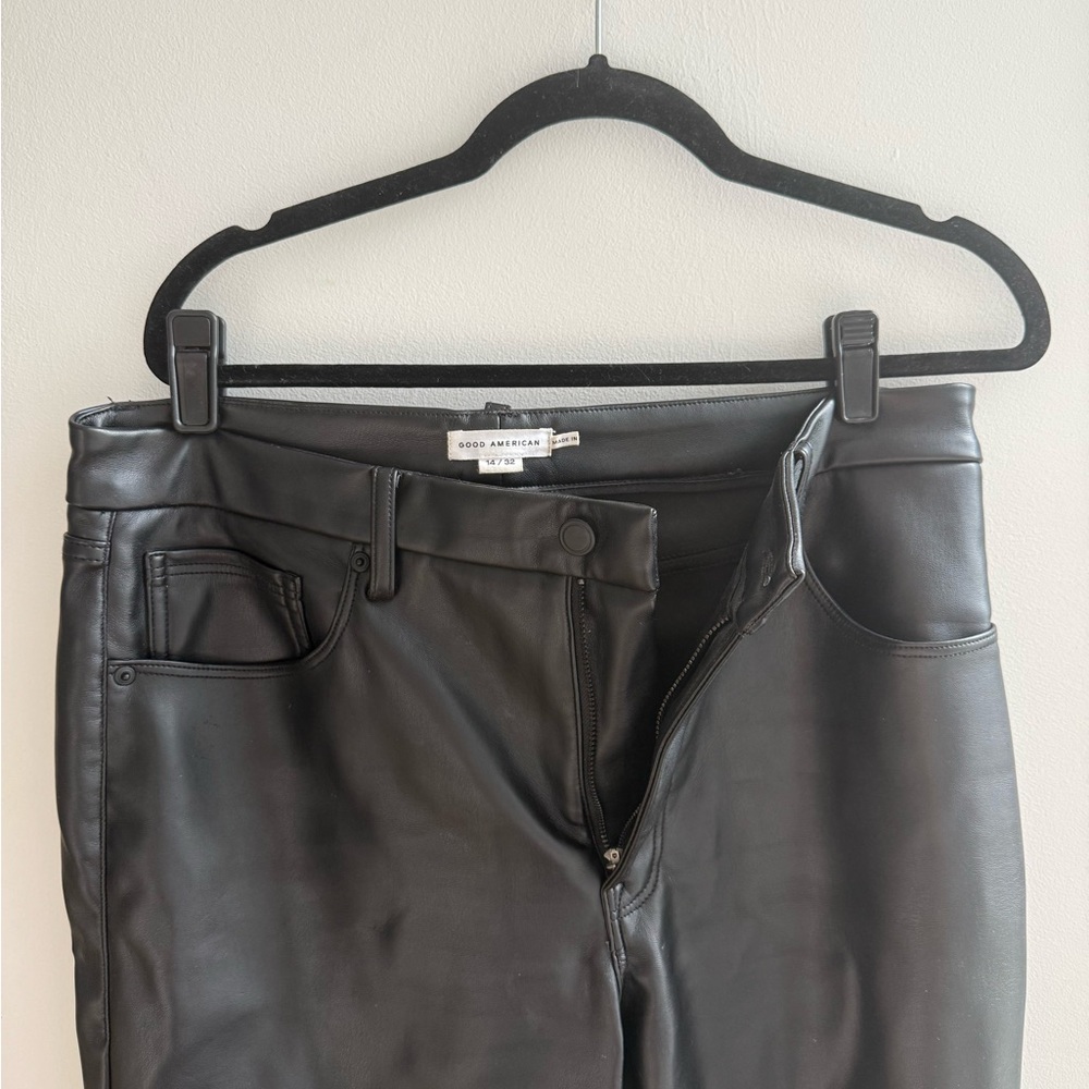 Good American Black Faux Leather Flares
